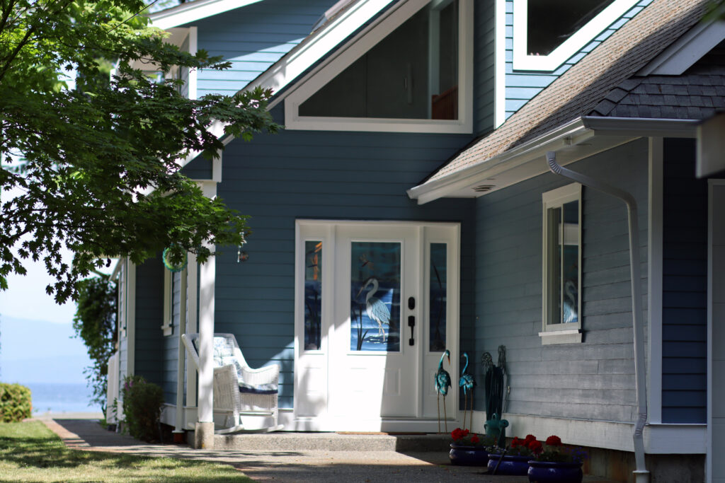 Blue house, white door